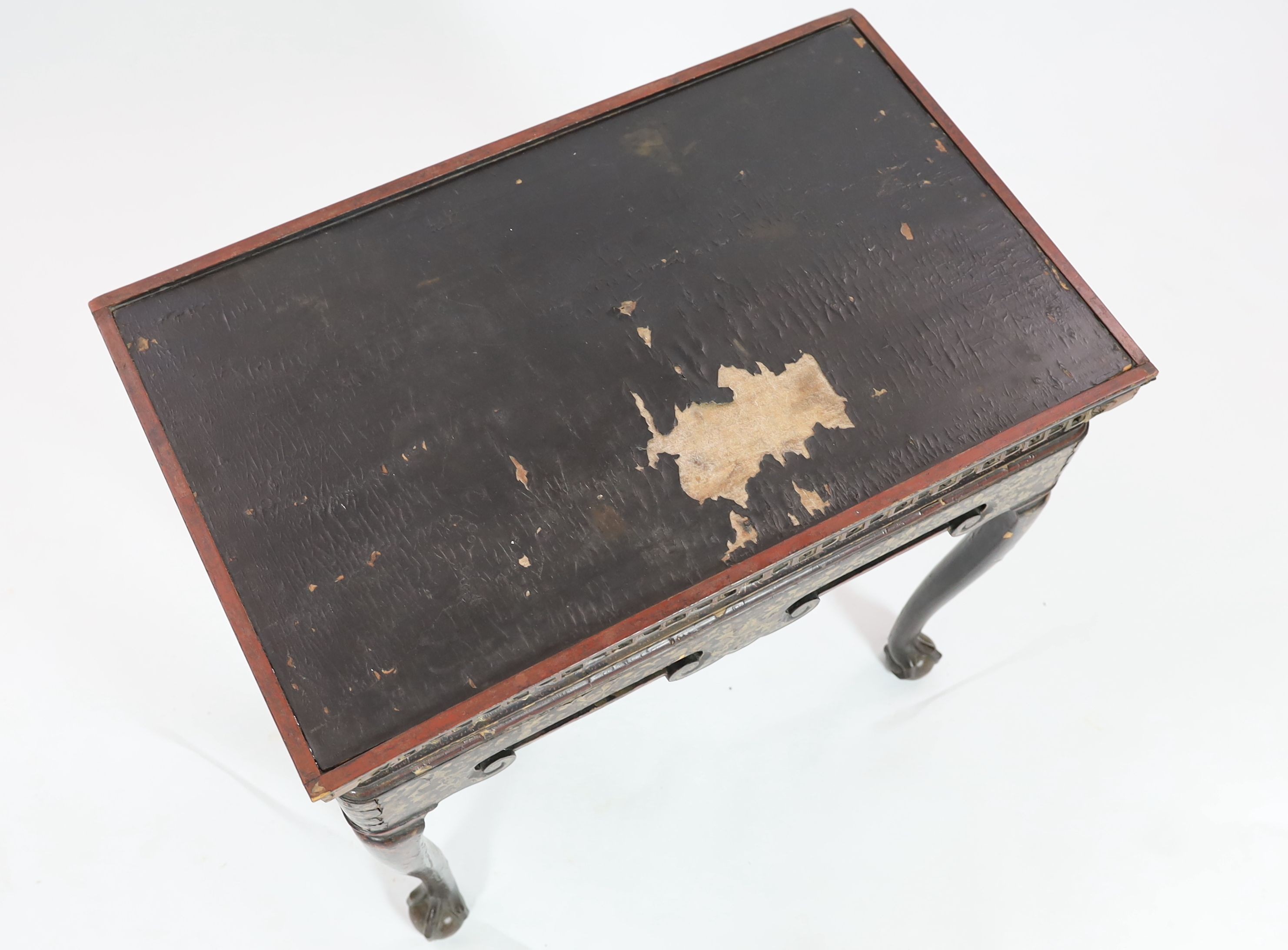 A Chinese export black lacquer and parcel-gilt stand, second half 18th Century, width 78cm, depth 48cm, height 74cm